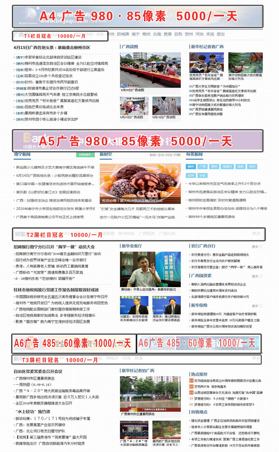 新华网广西频道首页广告位价格展示