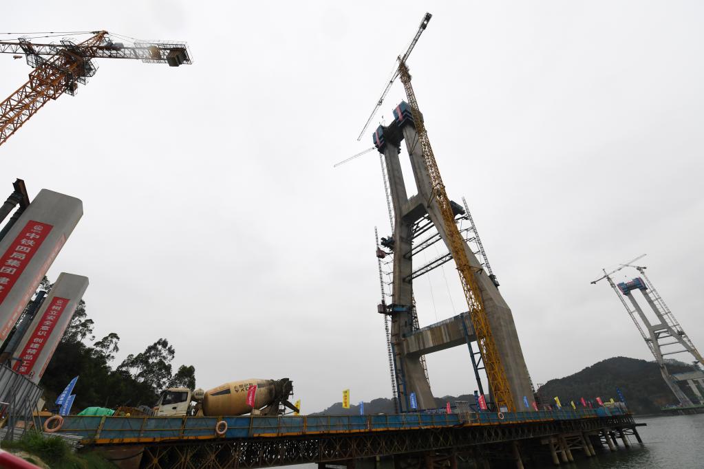广西：上横高速公路西津郁江特大桥主塔封顶